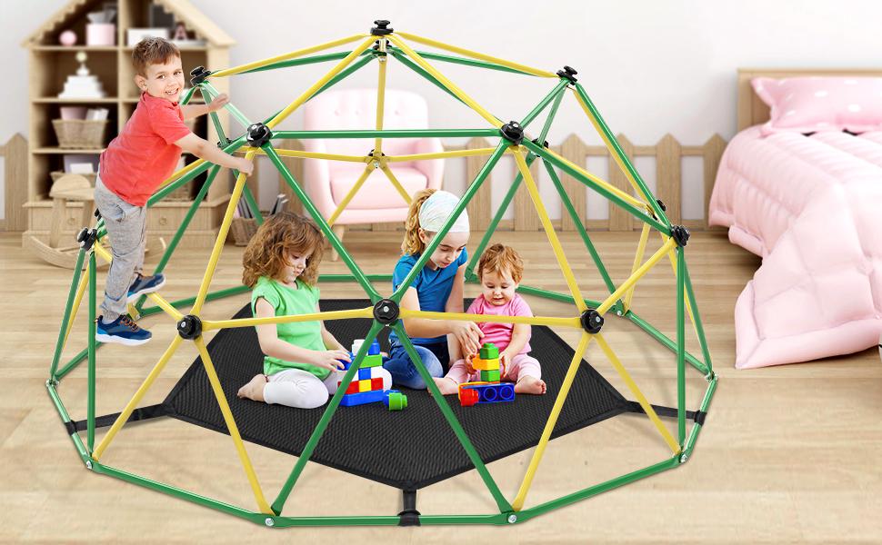 Bearbro 6FT/10FT Dome Climber, Jungle Gym for Kids 3-5 Year Outdoor Play Center, Supporting 600 lbs Rugged and Interesting Climbing Dome, Yellow and Blue