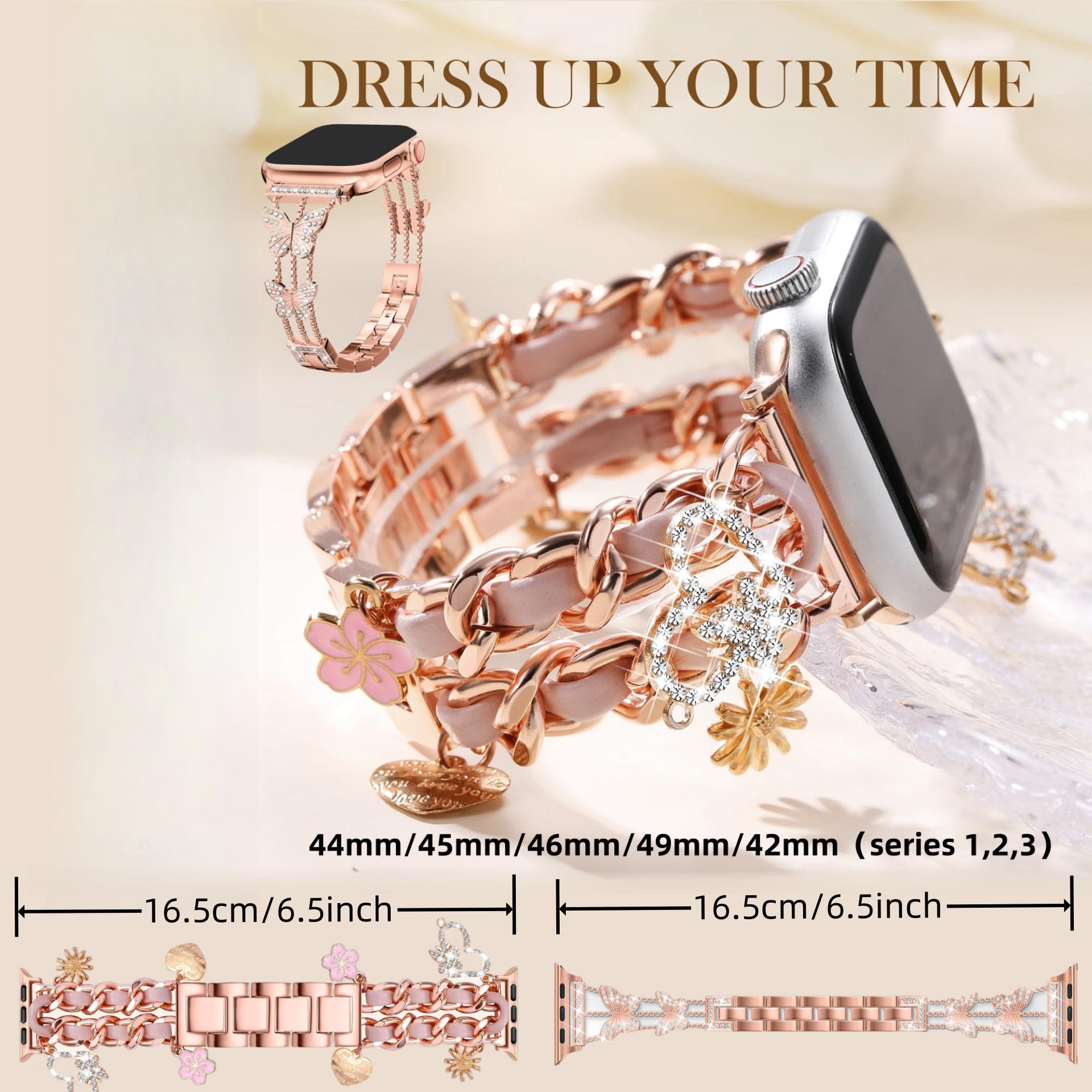 Smart Watch Bands, 2 Counts Stylish Watch Band with Unique Pendants, Replacement Watch Band for iWatch Series, Gift for Wife