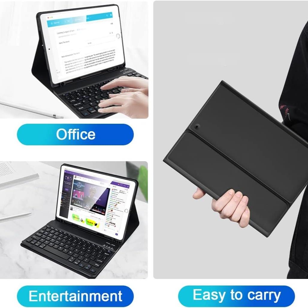Tablet Keyboard with Pencil Holder, Portable Rechargeable Keyboard, 1 Count Detachable Keyboard Protective Cover with Mouse, Anti-fouling & Scratch Protective Keyboard Case for iPad 10th Gen