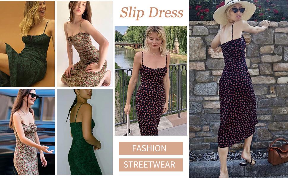 SCUSTY Womens Floral Dress Low-Cut Square Neck Spaghetti Strap Tie Bodycorn Y2k Sun Dresses Casual Sexy Summer Womenswear Comfort Fit