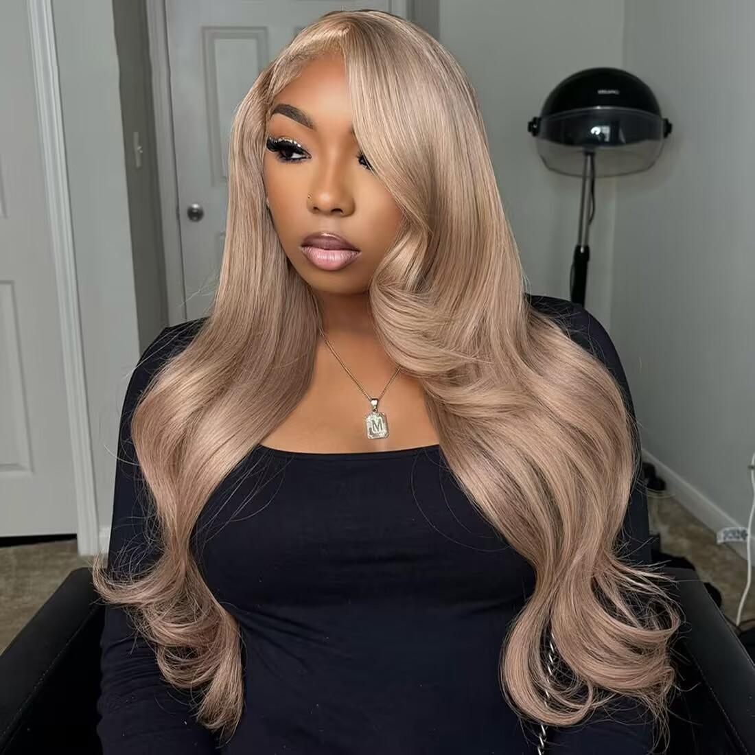 13x6 Ombre Ash Blonde Wigs Human Hair 200% Density Ash Blonde Body Wave Lace Front Wigs for Women Milk Tea Blonde Colored Human Hair Wigs Pre Plucked SpringStatements