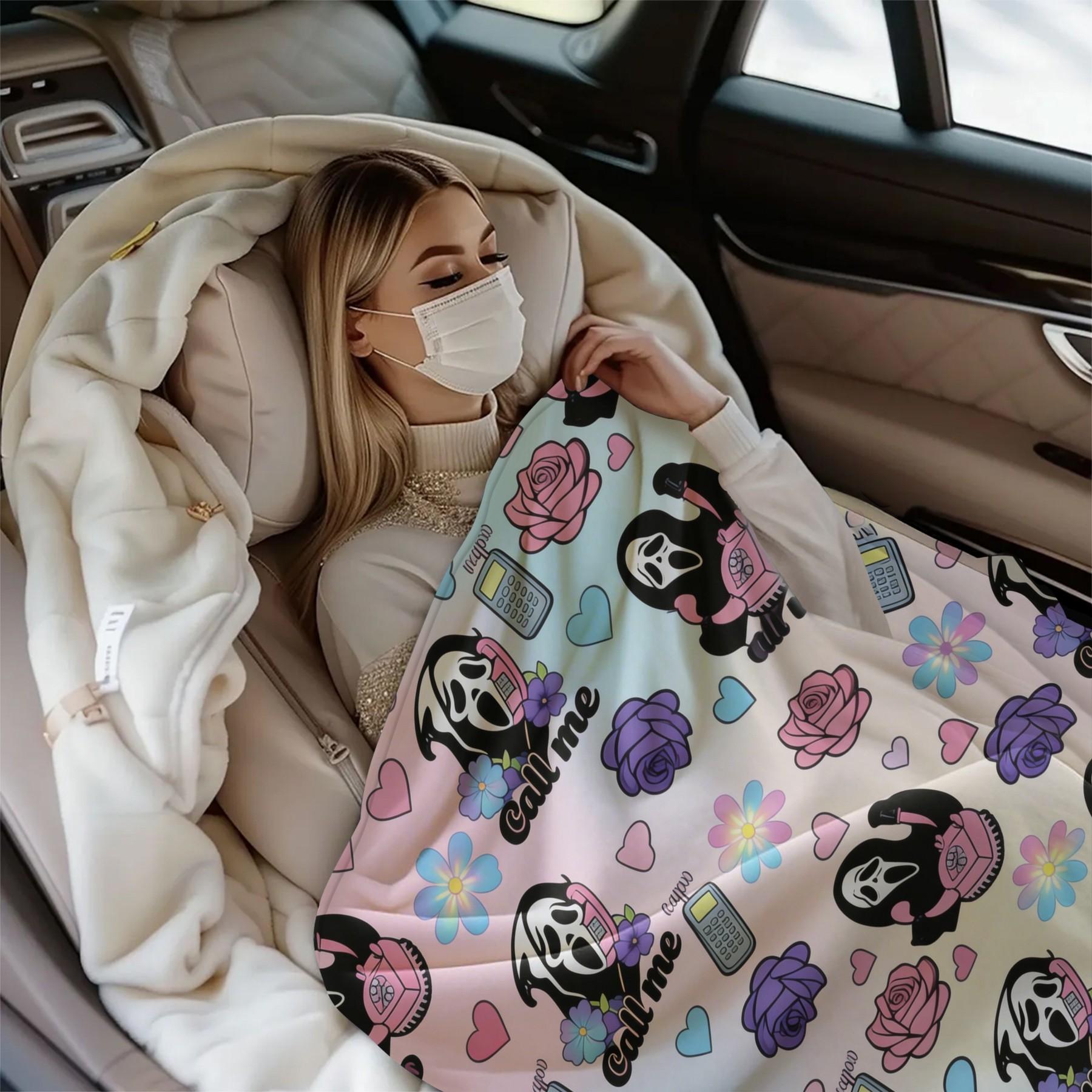 Scream Ghostface Call Me Flannel Throw Blanket, Y2k Millennial Style Throw Blanket, Student Dormitory Nap Blanket, All Season Travel Car Blanket, Children'S Room, Dormitory, Sofa, Office Nap Blanket