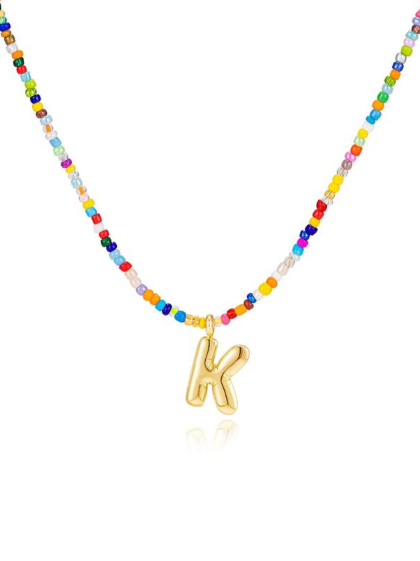Initial Letter Pendant Beaded Necklace, Fashionable Colorful Beaded Necklace for Women & Girls, Trendy All-match & Exquisite Jewelry for Birthday Gift, Necklace for Daughter