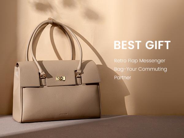 LOVEVOOK Retro Laptop Bag, Clamshell + Rotating button Design, PU Leather Women's Work Handbag Crossbody Bag, Waterproof Business Office Professional Handbag Shoulder Bag, Suitable for Most 15.6-inch Computers,TikTokShopSpringStatements