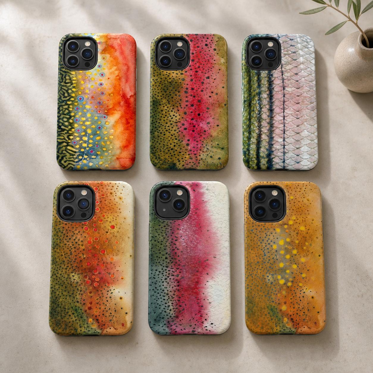 Fishing Hard Phone Case - Trout & Striped Bass Pattern with Pumpkin, Drink, Note11Pro Designs - Custom Fisherman Gift - For iPhone 17 Pro Max, Samsung & More Smartphone Handheld Devices - 2-Piece Protection Accessories