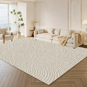 Simple and modern beige striped style living room carpet, thickened imitation cashmere bedroom bedside decorative carpet, polyester material durable, 120x200cm size for living room sofa bedroom decorative area carpet, Faux Cashmere Rug