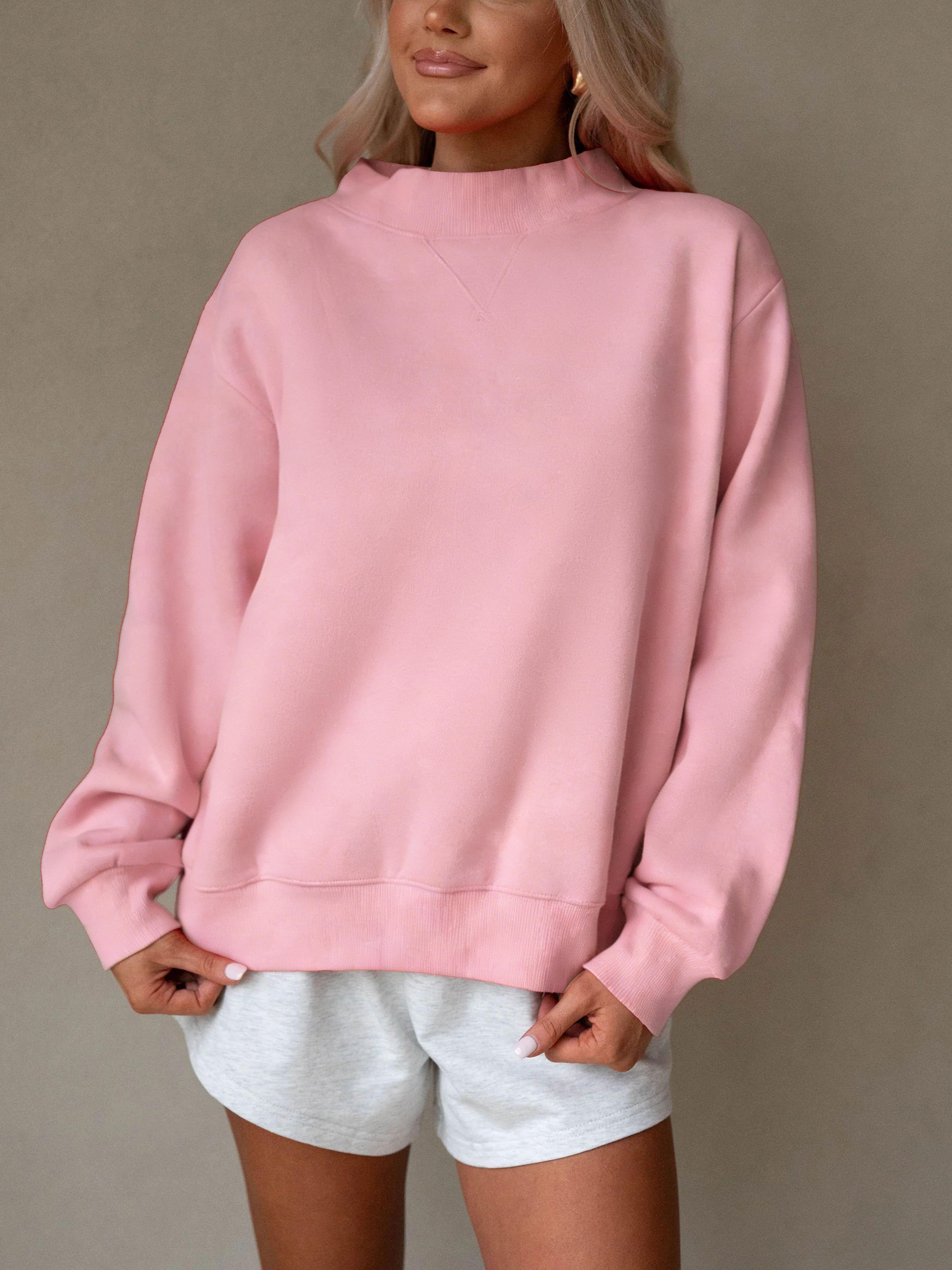 Women's Thick Warm Pullover Sweater, High Neck Long Sleeve Top, Casual Loose-Fit Winter Fashion, Plain Pattern, Fall & Winter Wear Womenswear