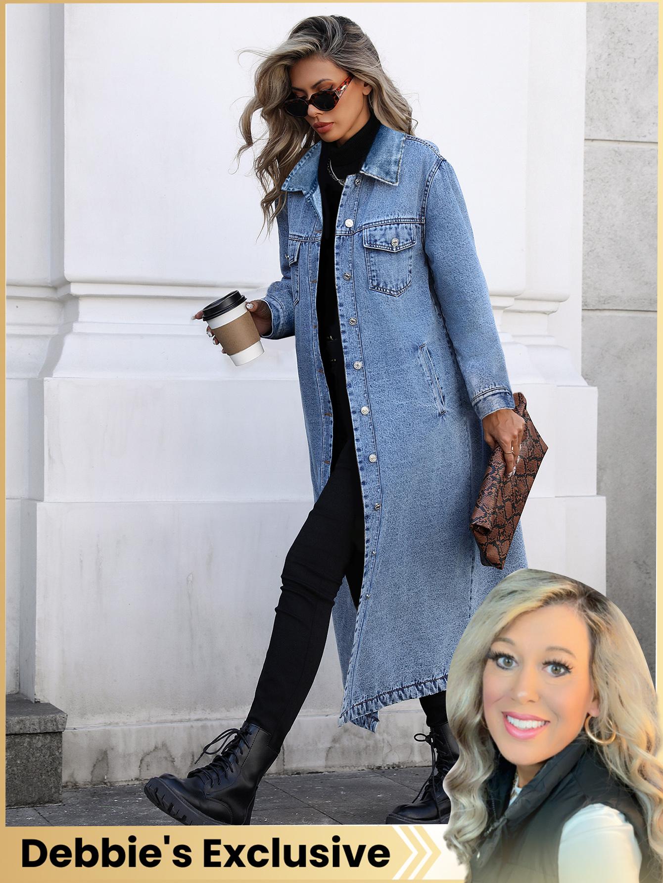 Women's Y2K Long Windbreaker Denim Jacket, Slim Fit Casual Fashion Outerwear for Spring & Fall, Elegant College Student Style