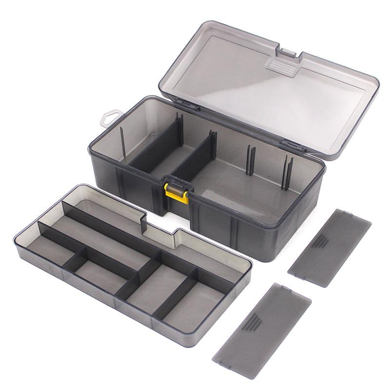 1pc Fishing Tackle Box - Double-Layer Transparent Gray Organizer with Removable Compartments, Multi-Functional Storage for Lures and Gear, Ideal for Offshore Fishing, Sea Fishing, Fishing Equipment, Fishing Supplies, Fishing Tackle Box