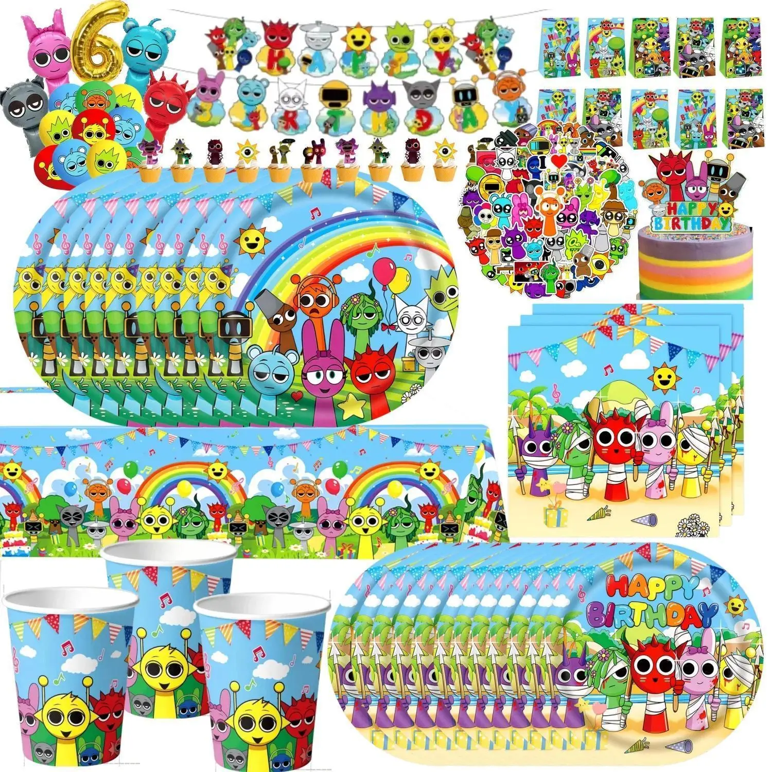 New Sprunki Birthday Party Decoration Balloons Set Kids Boys Favors Birthday Party Supplies IncredibES Tableware for Baby Shower