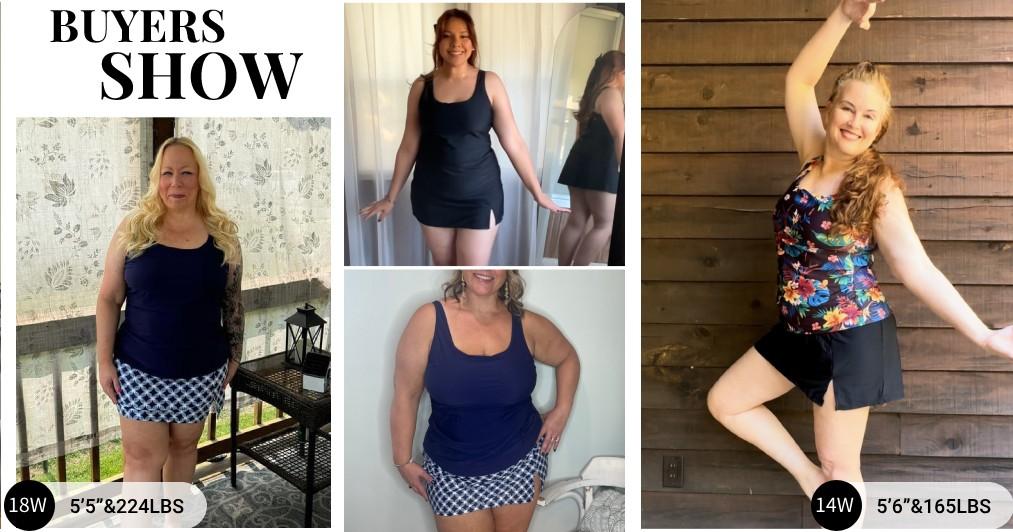 Daci Plus Size Tankini with Skirt - Women Two Piece Swimsuits Tummy Control Bathing Suits Scoop Neck Swimwear