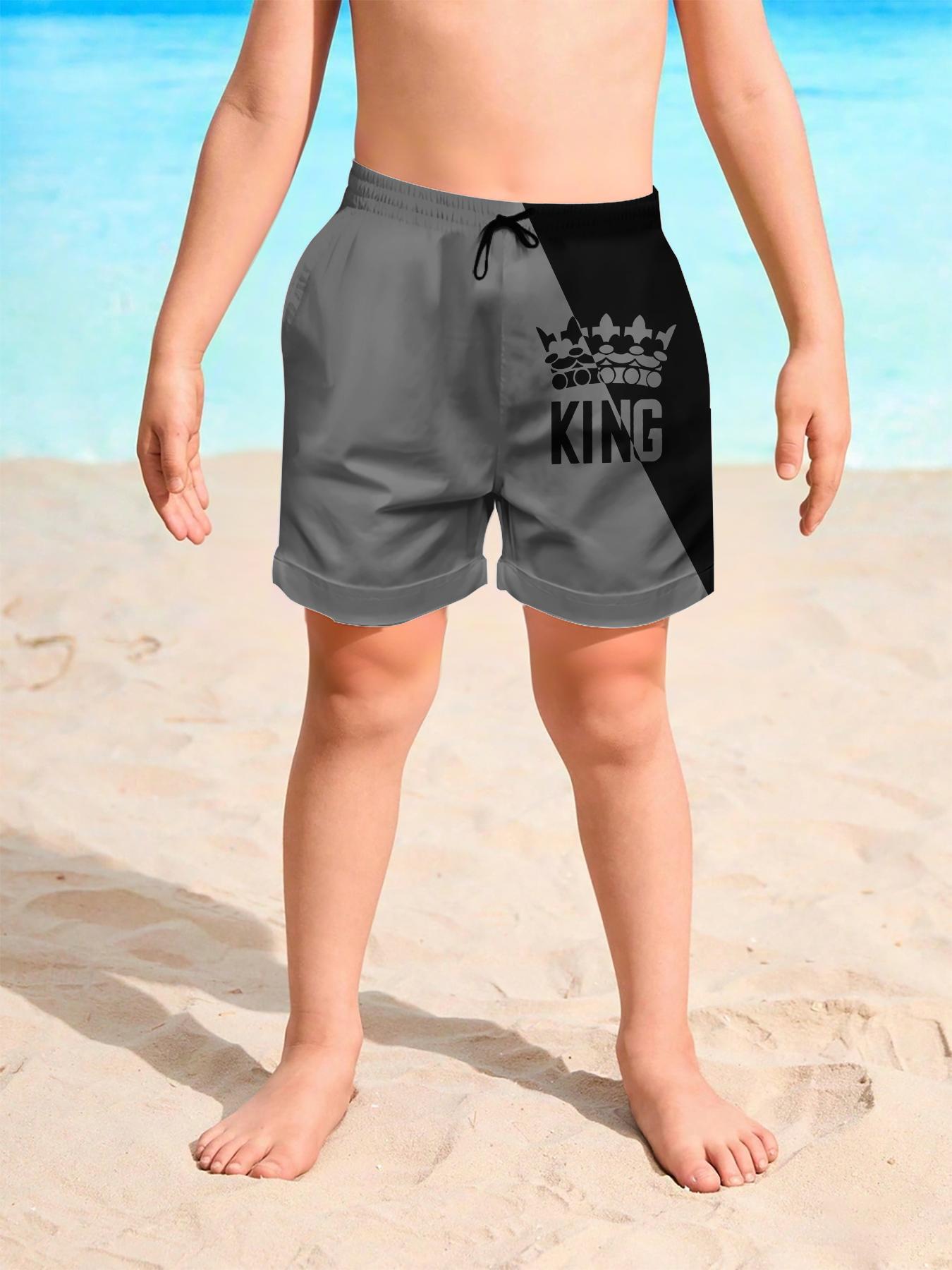 Summer Beach Vacation Kids' Knee-Length Drawstring Shorts, Colorblock All over Print, Casual Fitted Elastic Waist