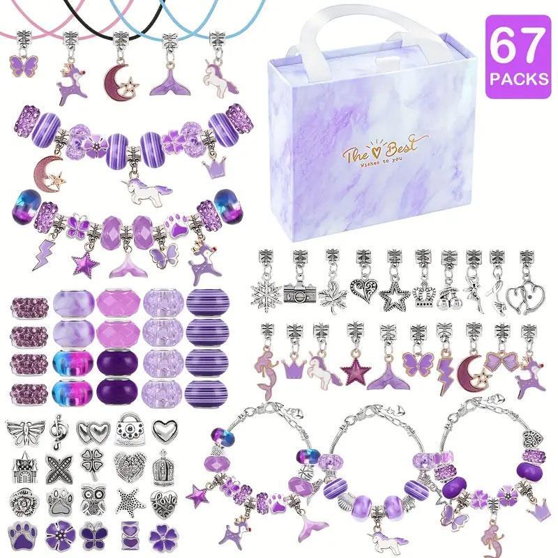 67-Piece DIY Mix Beads Bracelet Kit for Girls Aged 6-10, Includes Jewelry Making Supplies & Portable Box, Perfect Birthday Gift Idea