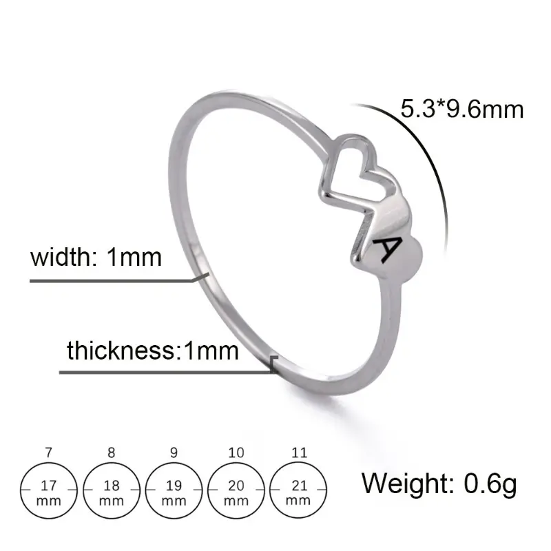 1. Initial Couple Ring, Trendy A-Z Alphabet Hollow Double Heart Stainless Steel Band, Waterproof Non Tarnish Minimalist Jewelry, Custom Letter Accessory for Anniversary, Valentine & Birthday Gift