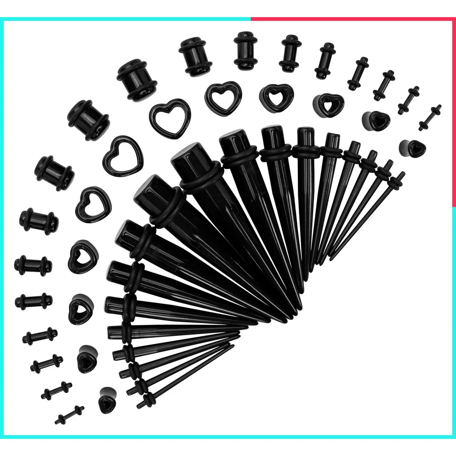 Acrylic, Silicone Ear Stretching Kit: Lightweight Tapers, Heart Tunnels & Plugs for Starter Expanders | Body Piercing Jewelry Earring Gauge Set for Men, Women (Size: 14G-0000G)