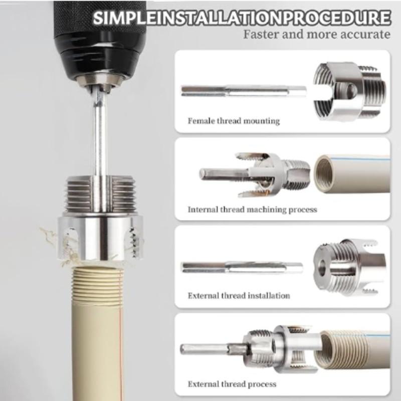 Bestgle Dual Function Pipe Thread Cutting Tool Set, Fits 1/2", 3/4", 1" PVC/polyurethane Pipes, Electric Drill Drive Tube Tap Kit