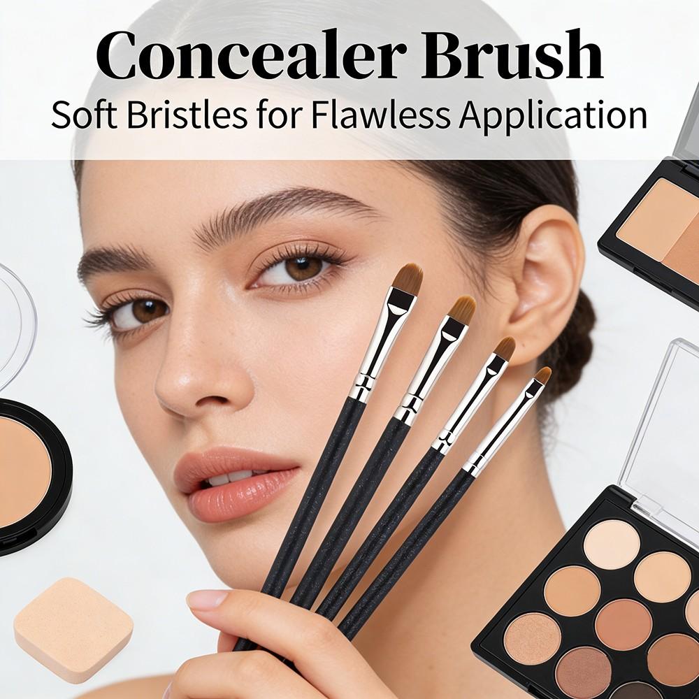 4 Pcs Concealer Makeup Brush Set, Small Concealer Lip Brush, Gel Eyeliner Brush, Detail Concealer Makeup Tool, Essential Beauty Accessories