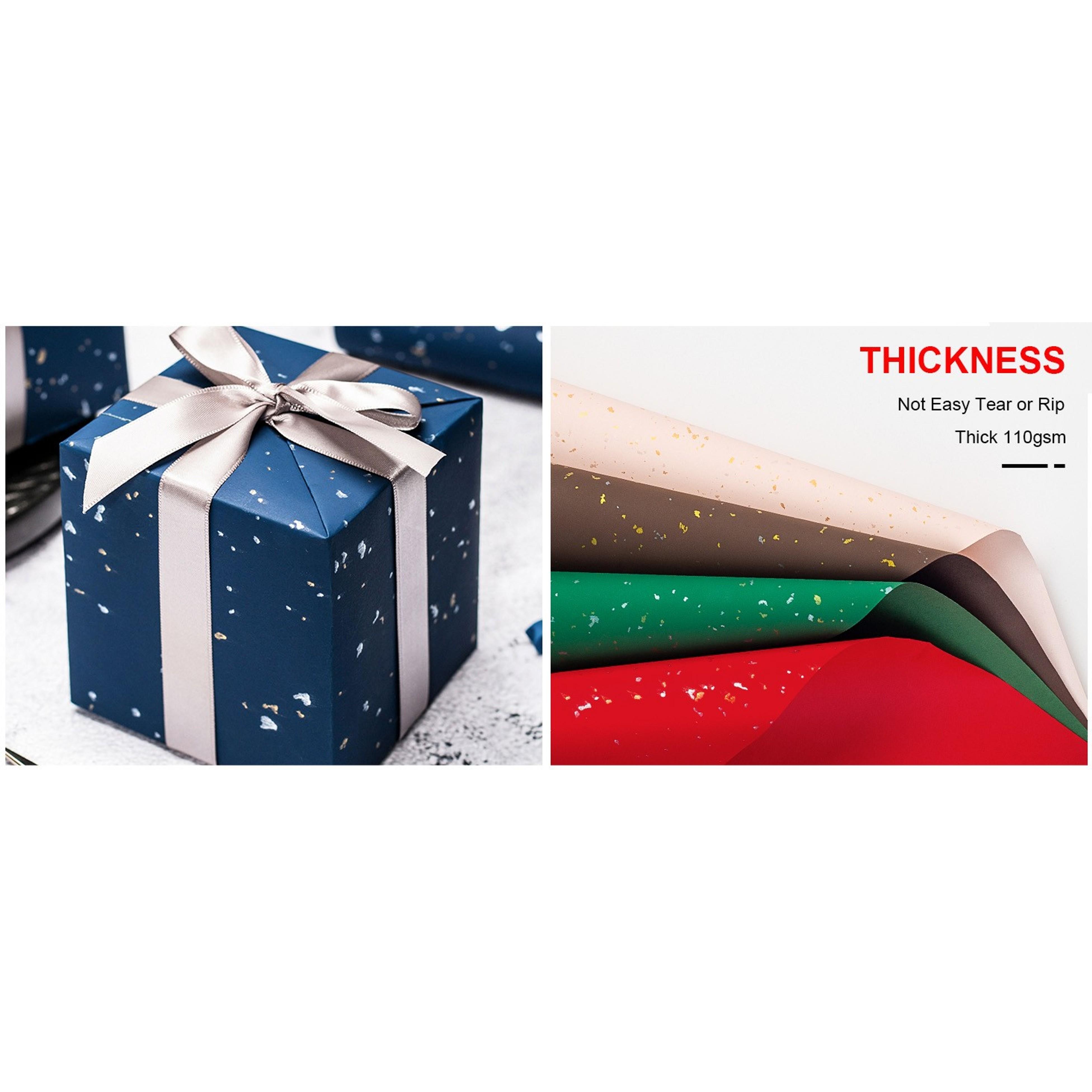 Wrapping Paper Roll - 17in x 16.5Ft - Luxury Thick Black Gold Foil Flakes Marvelous Satin Texture Matte Gift Wrap Paper for Birthdays, Anniversaries, Christmas, Father's Day