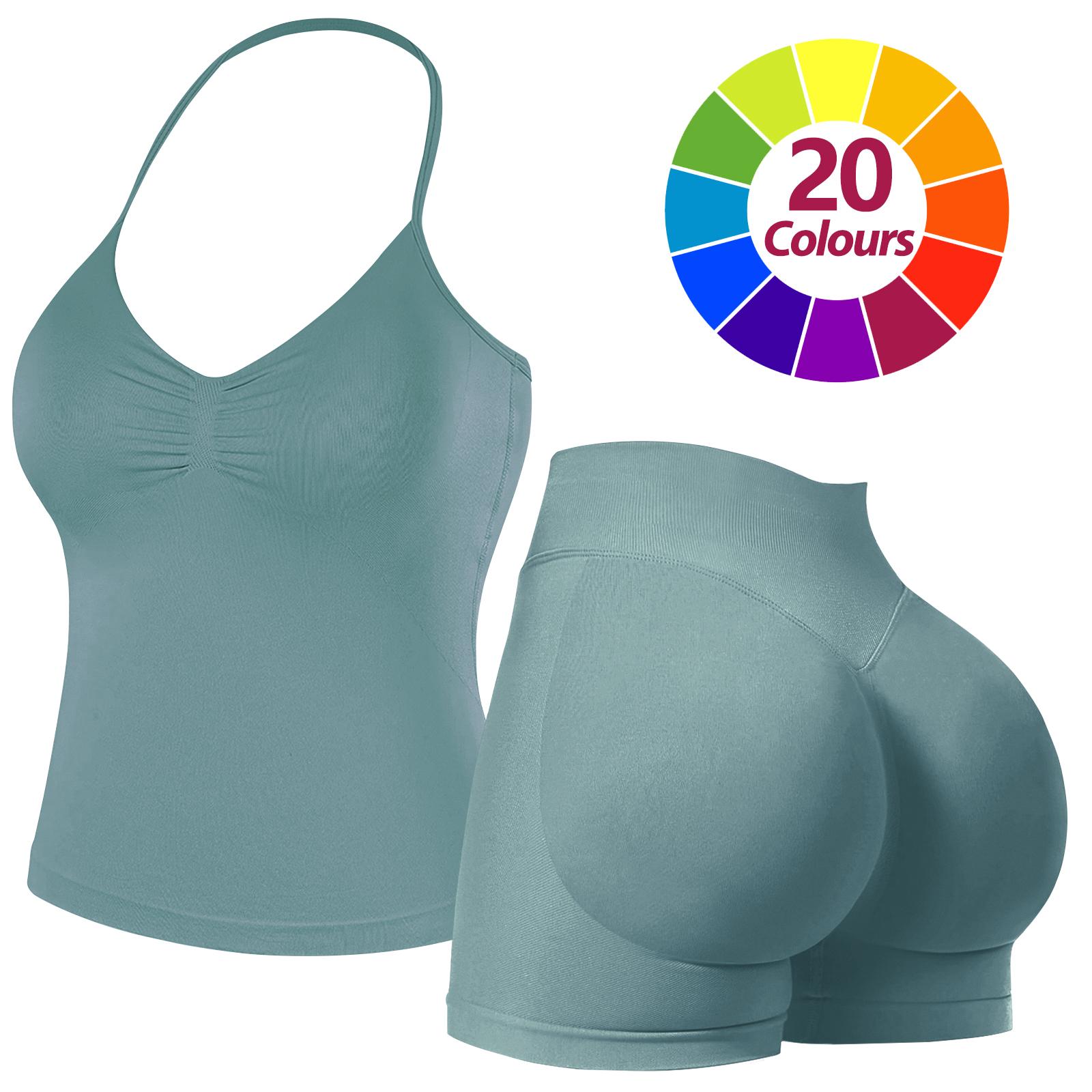 RICH BRIA Sports Sets for Women Seamless Halter Tank Top with High Waist Shorts Set for Yoga and Fitness, Breathable & Comfortable Activewear Summer Two-Piece