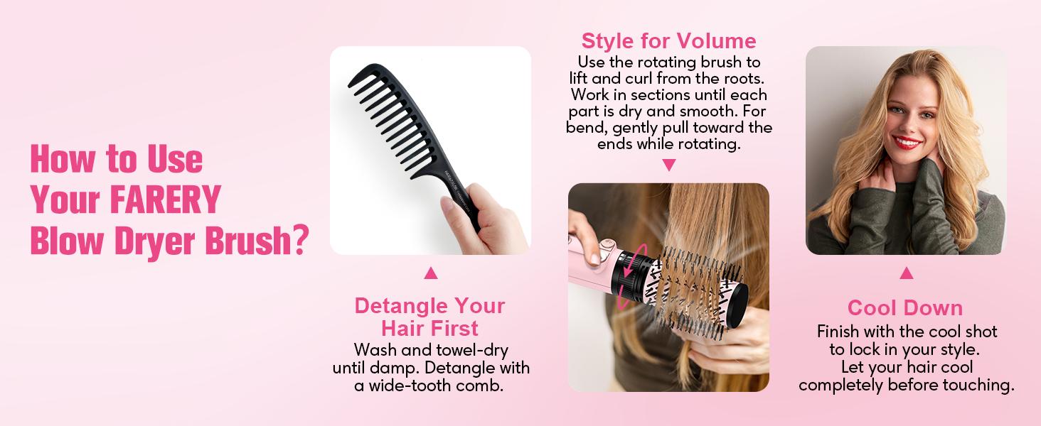 Farery 2-in-1 Blow Dryer Brush Set for Frizz-Free Blowout | 2-inch Rotating Hair Dryer Brush & 3-inch Hot Air Brush with Oval Barrel