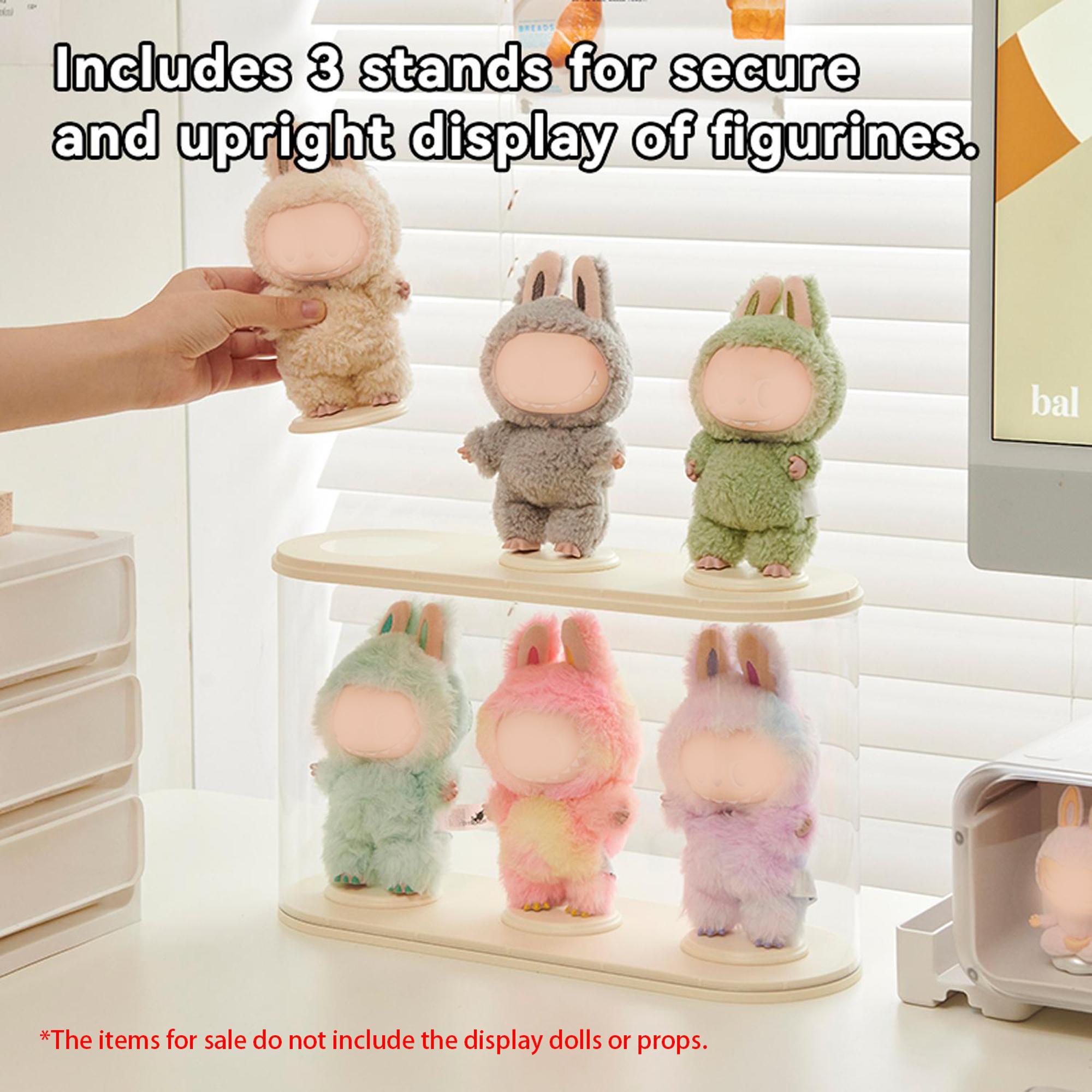 Trendy Plush Keychain Display Case with 3 Independent Stands, Stackable and Combinable, Suitable for Plush Keychains and Figurines like Labubu, Skullpanda, DIMOO, HIRONO, MOLLY, Stylish Keychain, Keychain Accessory