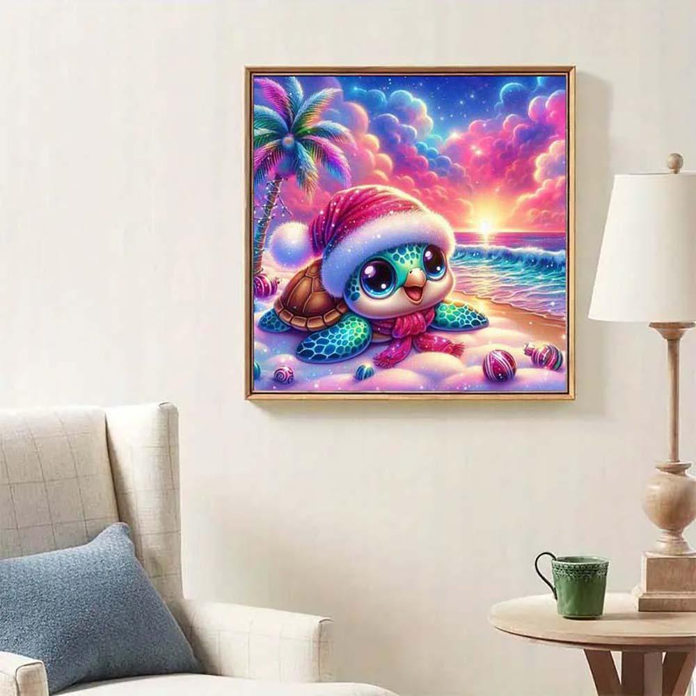 5D DIY Full Drill Round Diamond Painting Kit - Sea Turtle, Christmas Mosaic Canvas DIY Wall Art, Home Wall Decoration