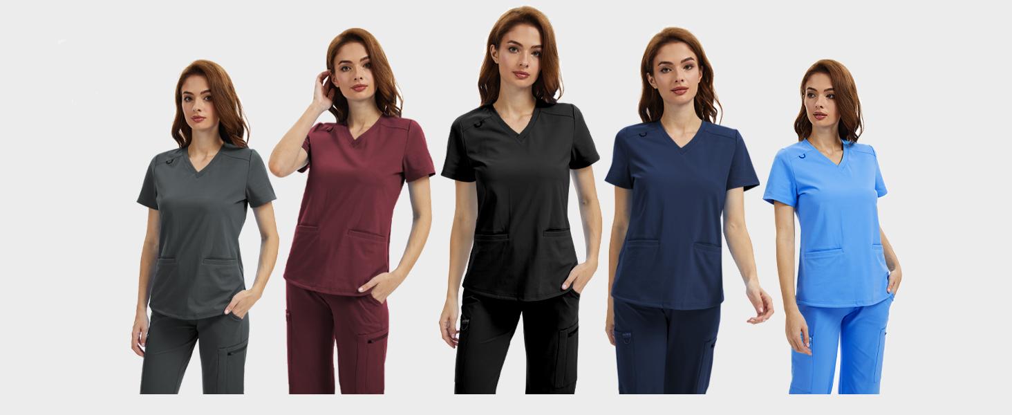 Kecols Scrub Tops for Women - V-Neck with 2 Pockets, Soft 4-Way Stretch, Anti-Wrinkle & Easy Care for Medical Uniforms Workwear Clothes Womenswear Minimalist