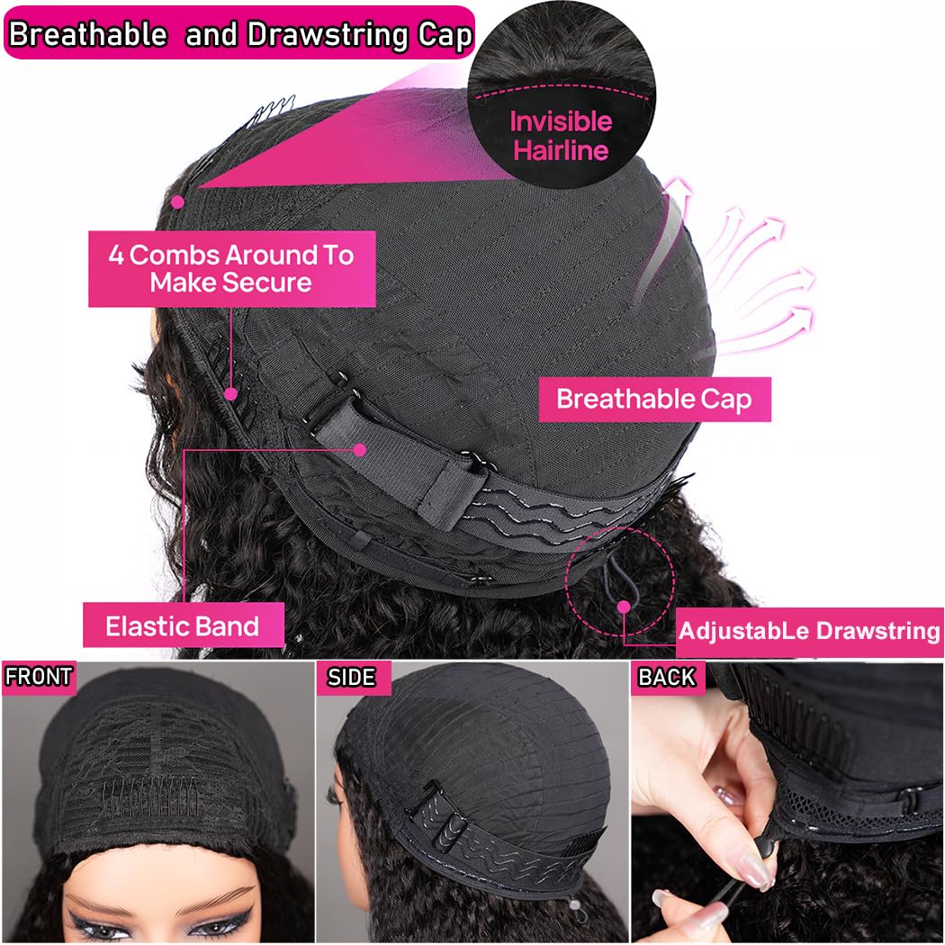 [3 In 1 Half Wig] Glueless Human Hair Wig 250% Density Human Hair Machine Made Wigs Glueless Curly Hair Half Wigs for Women 180% Density Human Hair Natural Color SpringStatements