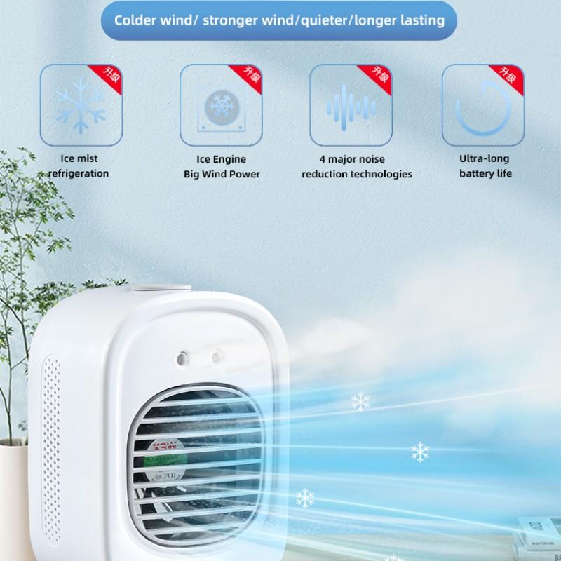 Portable Air Conditioner Humidifier, 3 Speed Settings, 2 Spray Modes, 280ML Water Tank, Cooling Fan, Ideal for Small Rooms, Hiking, Rotatable Function