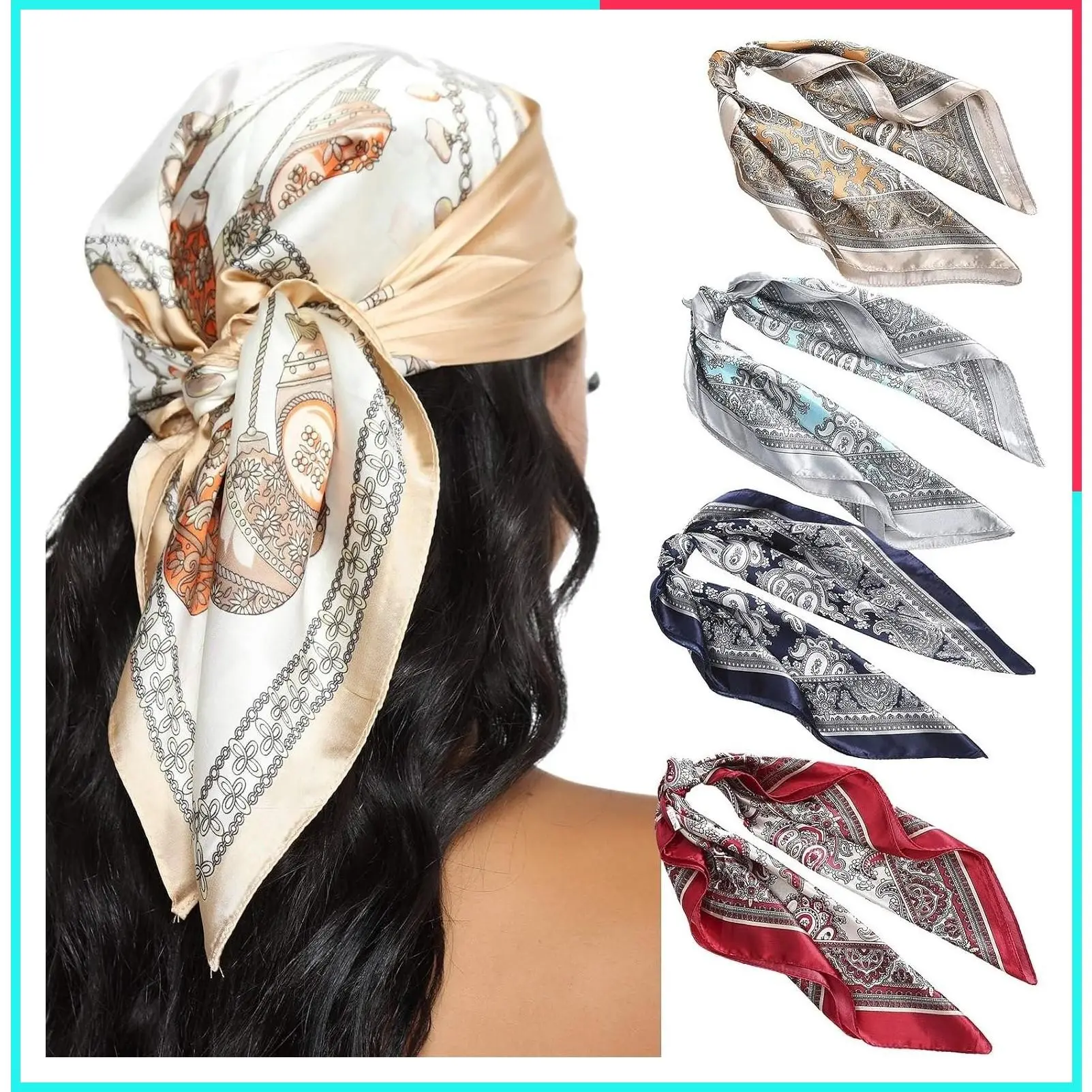 23" Matte Satin Neck Scarves for Women 4 Pcs Silky Feel Hair Bandanas 58x58cm Versatile for Hair, Wrist Soft & Smooth