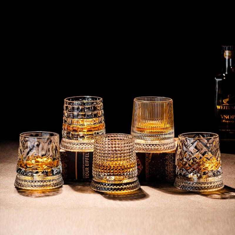 360° Rotating Whiskey Glass, Spinning Crystal Whiskey Tumbler, Luxury Drinking Glass, Elegant Barware, Perfect for Parties and Gifts