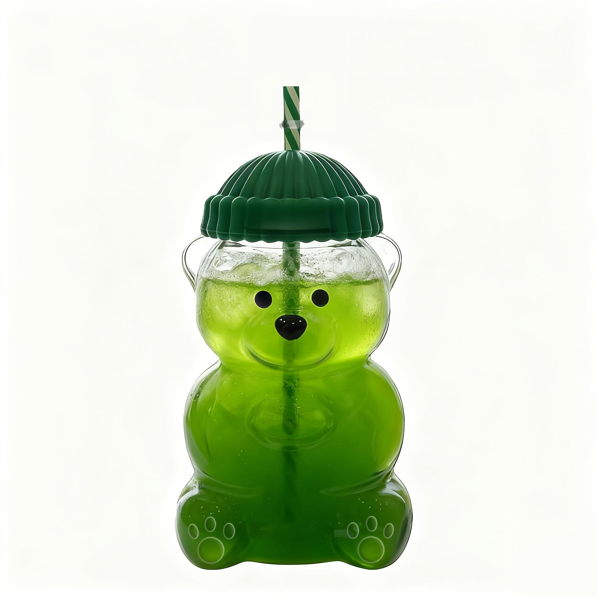 Bear Design Glass Cup, 20 oz Leak-Proof Straw Cup, Cartoon Multi-Use Drink Cup for Coffee, Juice and Water for Kids and Adults