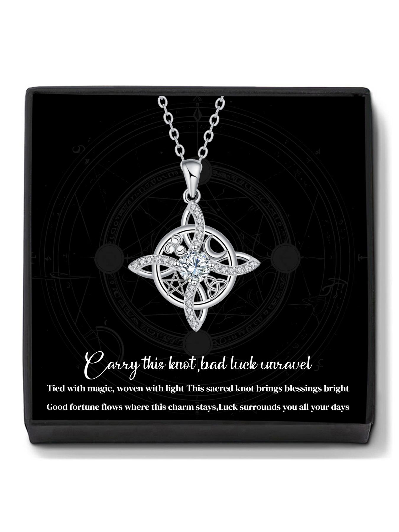 Witches Knot Protection Necklace With Blessing Message Card, Hecate Goddess Lilith Jewelry, Good Luck Knot Jewelry Gift for Women