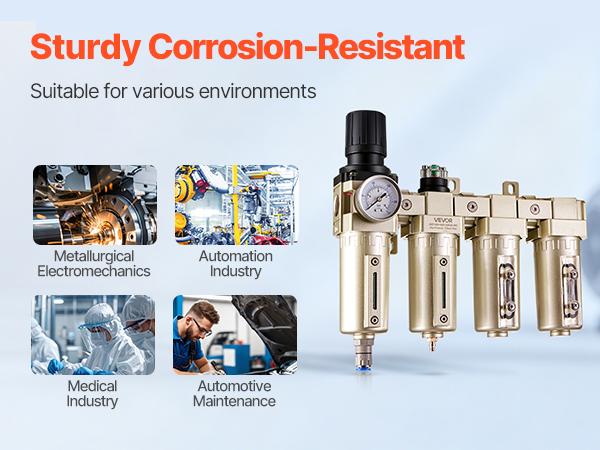 VEVOR Air Compressor Filter Regulator, 3/4 NPT 4-Stage 5m 0.3m 0.1m 0.1m Air Drying System with Micron Filters Double Desiccant Dryer, Auto Drain Air Compressor Water Separator 175PSI Max