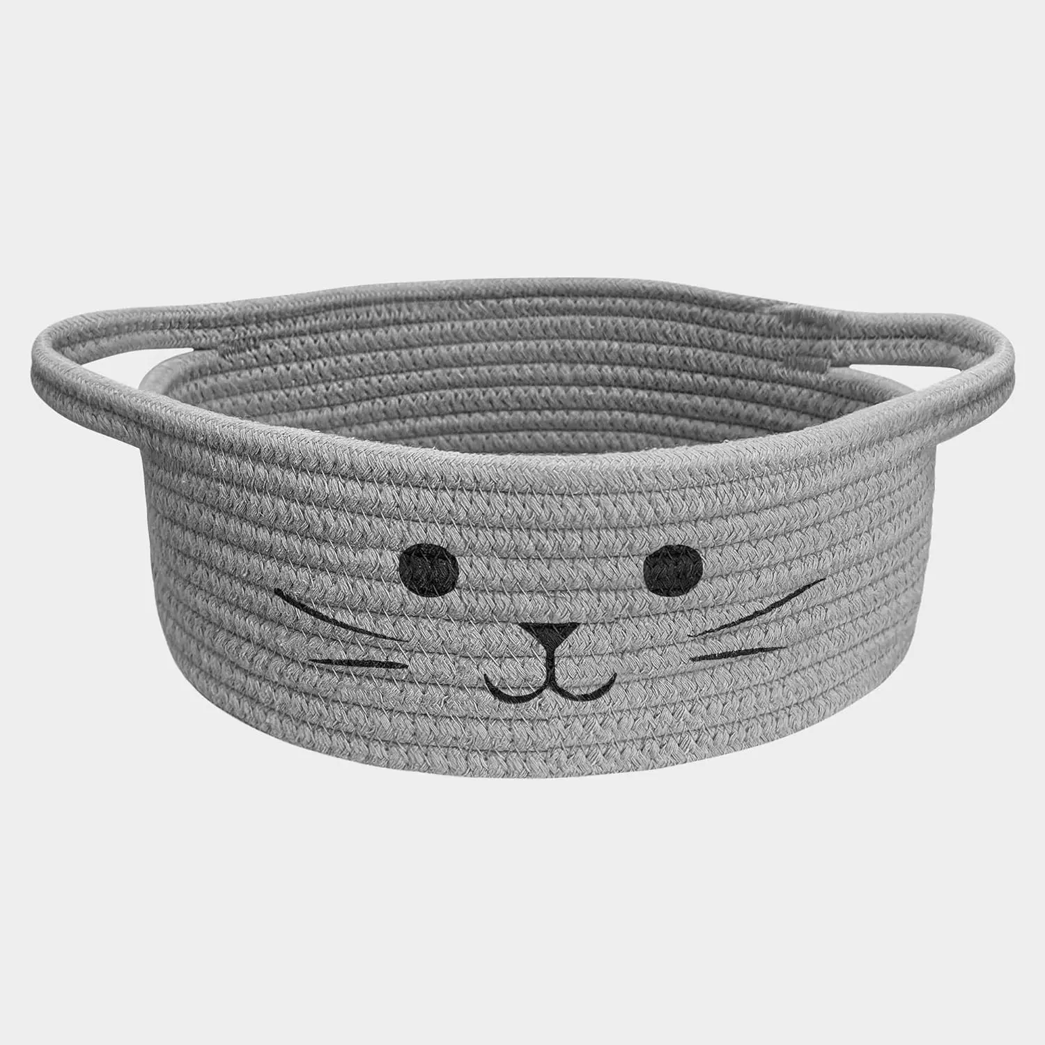 9.8" x 4" Small Woven Rope Basket - Cute Cat Toy Box, Empty Gift Basket for Baby Shower, Nursery Storage, Home Decor, Grey Easter Basket, 1 Pack(Gift)