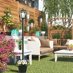 HOODINK 65" Solar Lamp Post Light with Planter, Glass 60 Lumens Solar Garden Lights Outdoor Waterproof Solar Pole Lights Patio Decor, Warm White