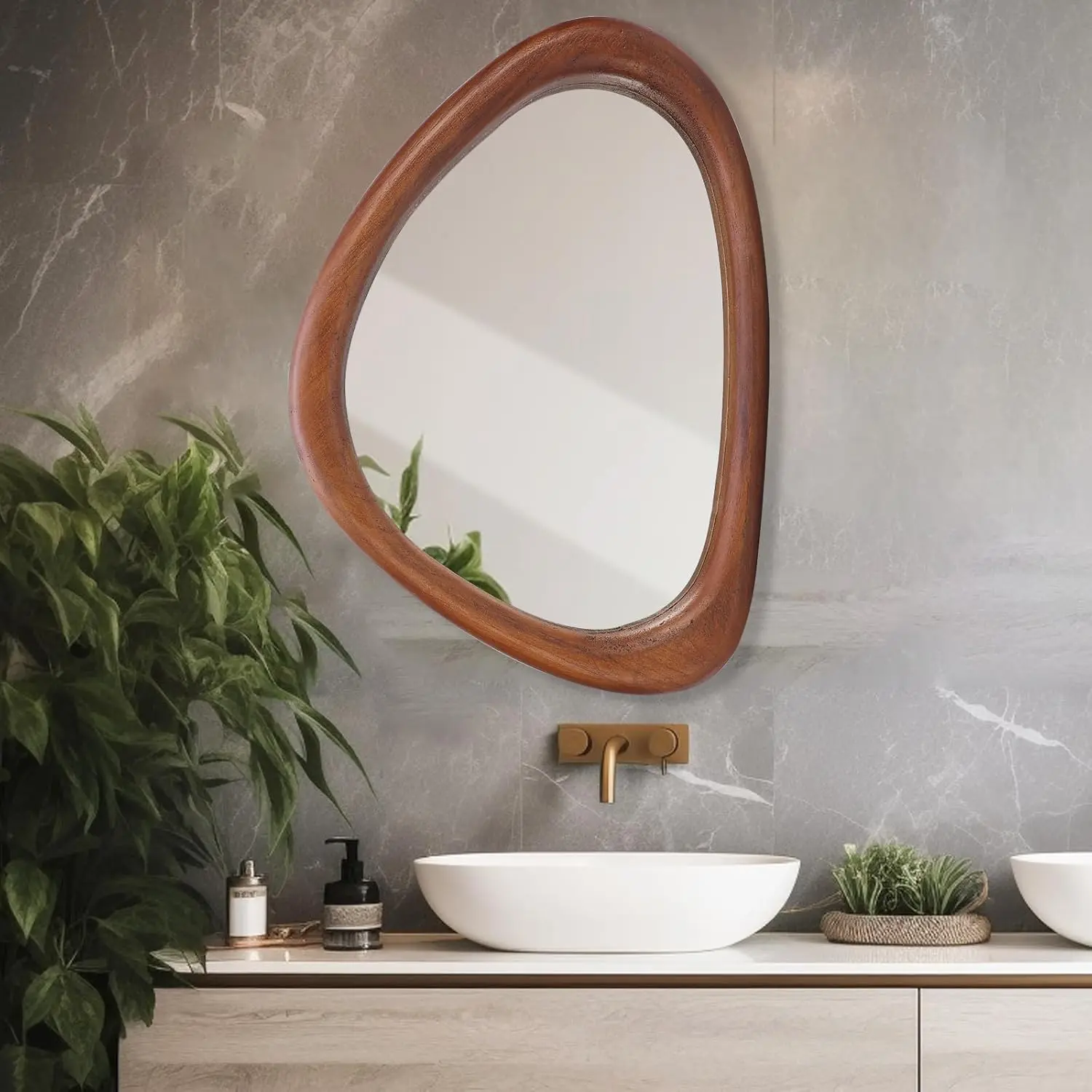Irregular Wall Mirror, 30*20inch Asymmetrical  Mirrors, Entryway Mirror |  Vertically and Horizontally. Mirrors for Wall Decor (Black Walnut)