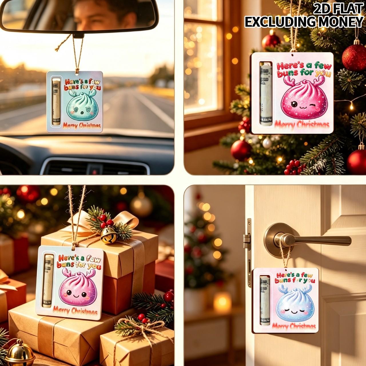 2D FLAT Printed Christmas Ornaments - Festive Money Holder Decor for Holiday Trees - Adorable Cash Gift Card Ornaments with Cute Buns Design - Perfect Christmas Gift for Family, Friends, Sons & Daughters | Ideal for Christmas Stocking Stuffers