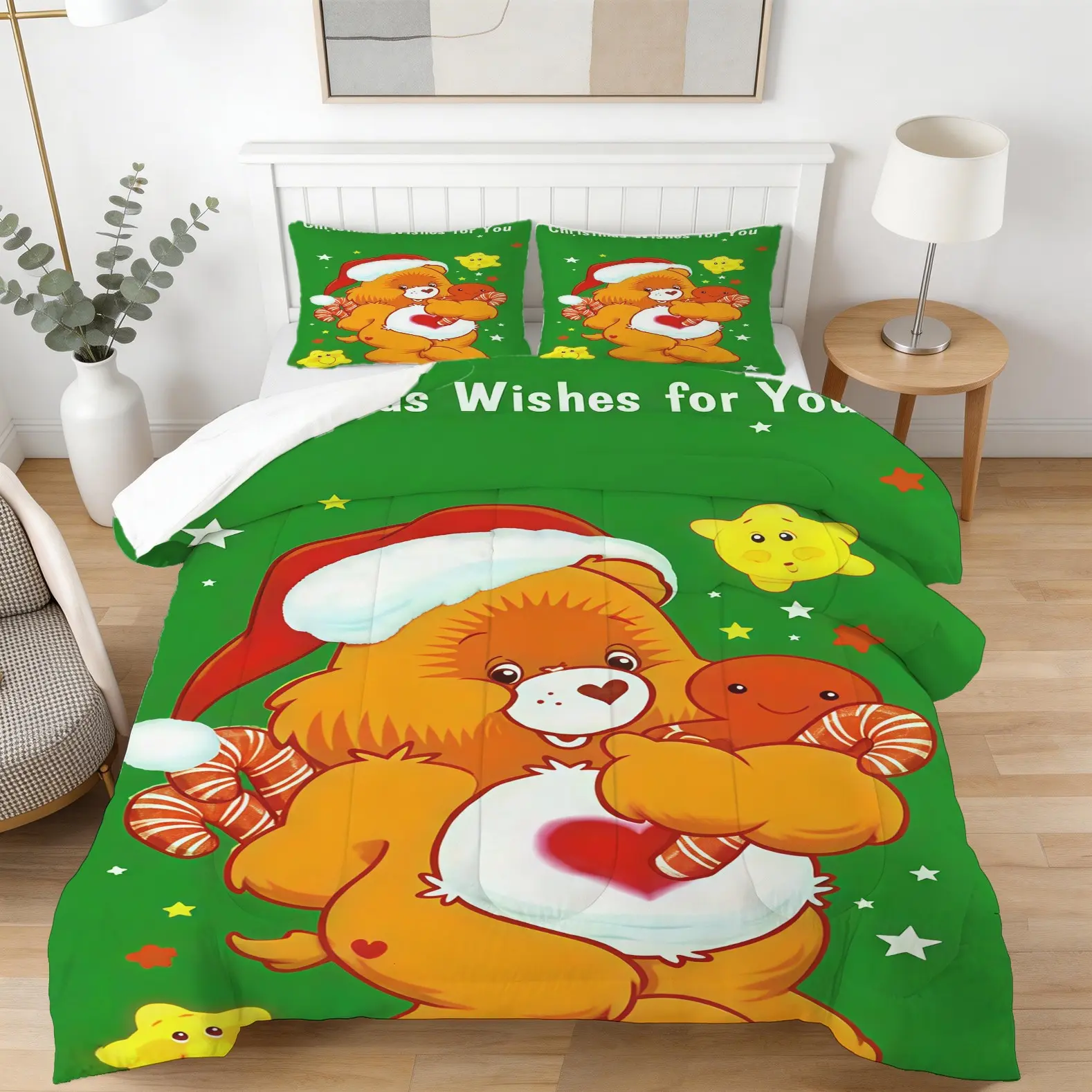 Little Bear Pattern Comforter Set, Christmas Bedding Set, Includes 1 Comforter And 1 Or 2 Pillowcases Without Pillowcases, Suitable For Dormitory Or Bedroom Decoration