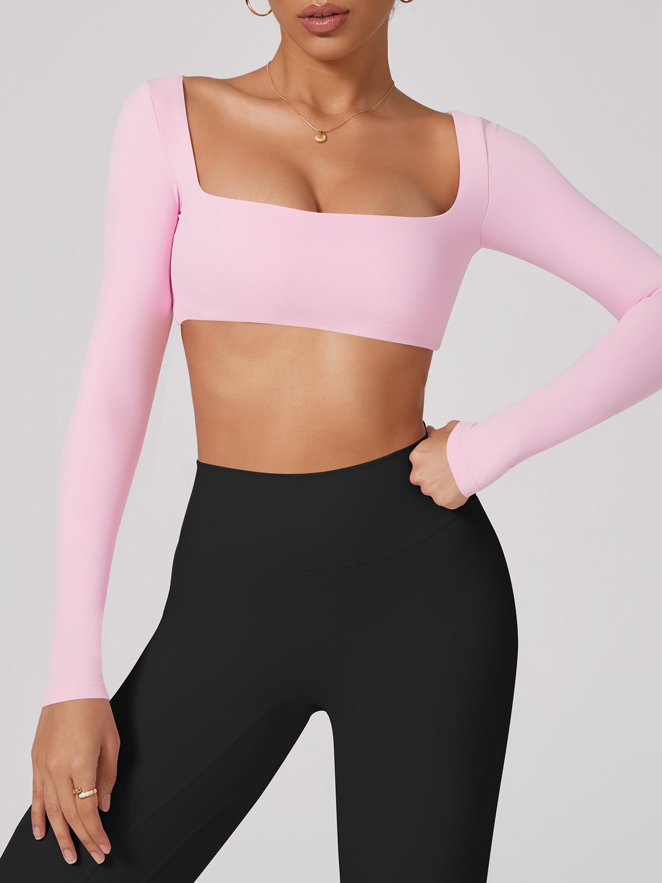 Women's Long Sleeve Sports Top, American Style, Professional Performance, Classic Square Neck, High Elasticity, Breathable Fabric, Breathable Workout Tops
