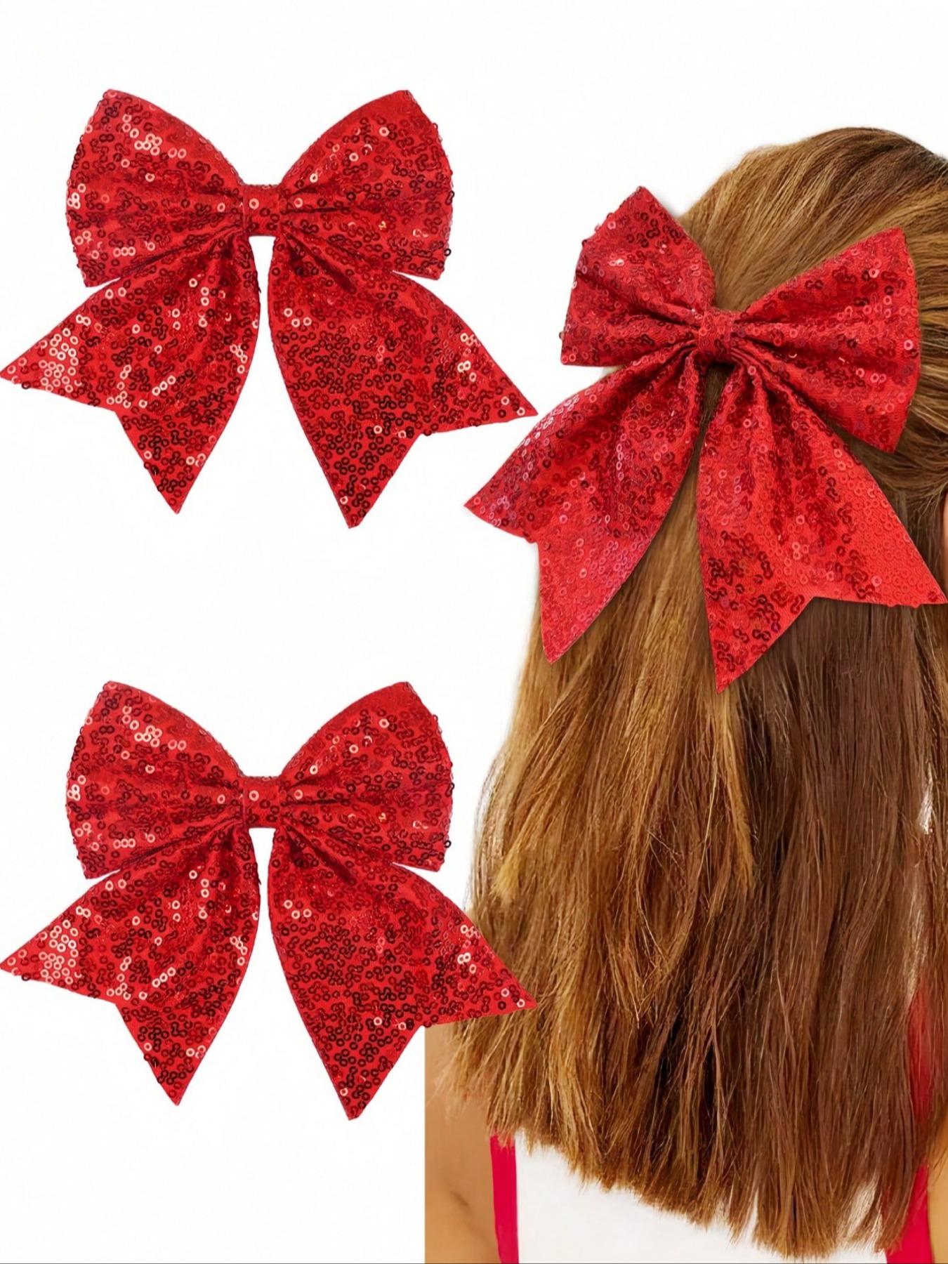 Christmas Red Sparkly Hair Bows 2 Pack Large Glitter Sequin Clips for Girls Women Perfect Holiday Party Hair Accessories