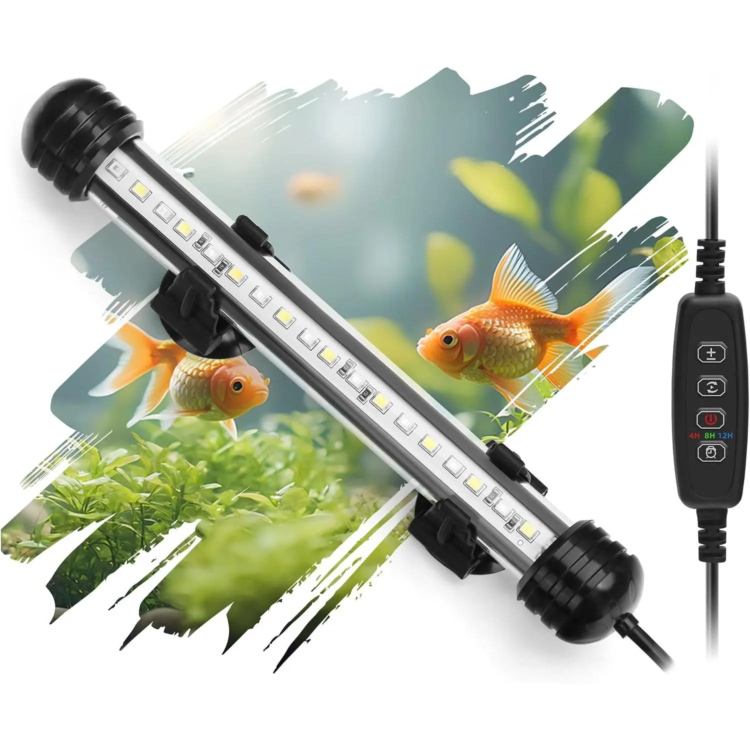 LED Submersible Aquarium Light 4W Underwater Fish  Light with Blue White&Blue and White Three Light Modes Timer Automatic /Off and Dimmer Brightness Adjustable (7.5inch)