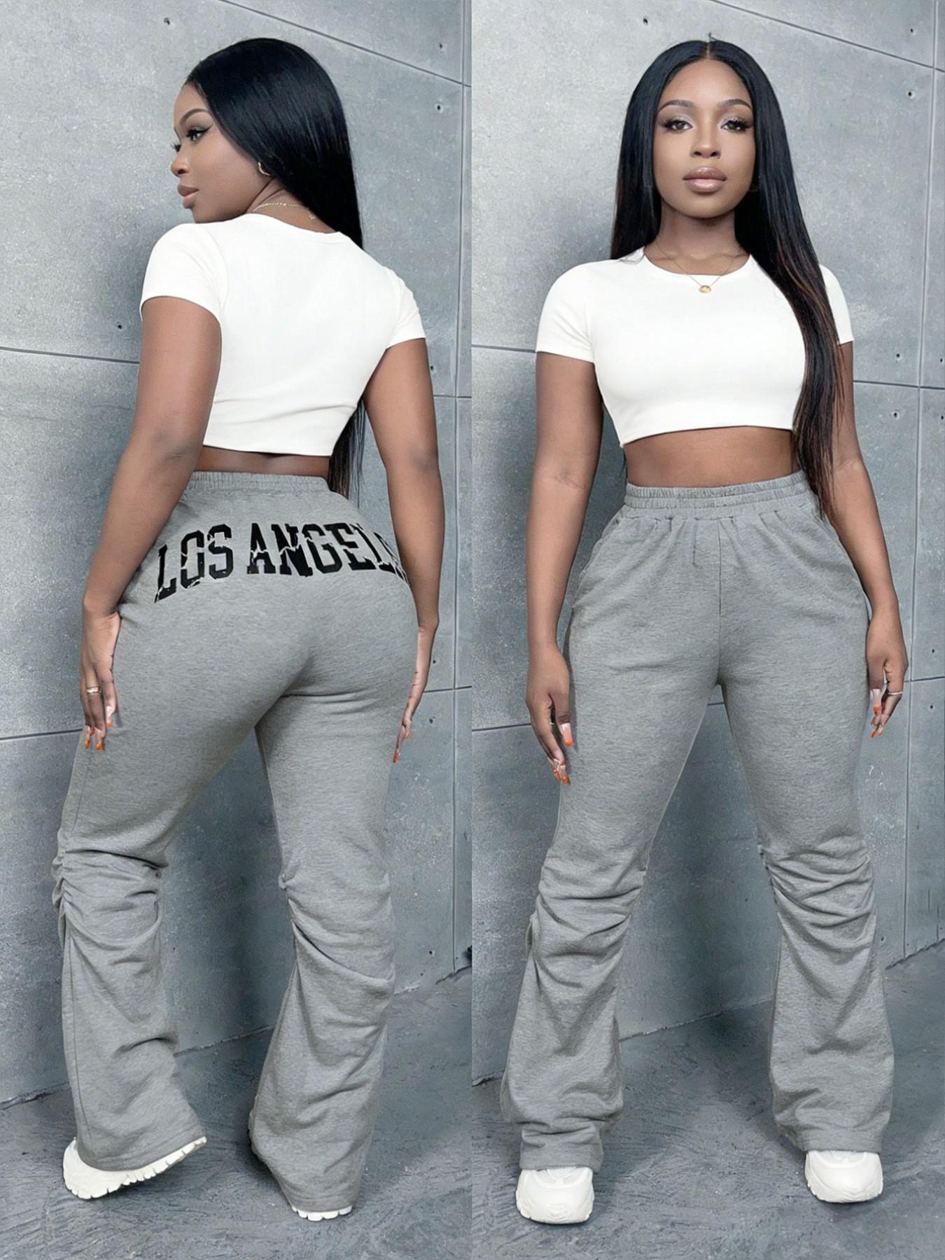 Letter Print Sporty Fitted Pants for Women, Casual Fashion Daily Wear, Street Style Comfortable Vacation Essential