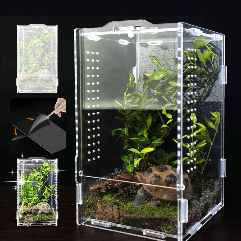 Magnetic-absorbing acrylic reptile enclosure,high-transparency insect breeding box,escape-proof rearing environment,suitable for small reptiles