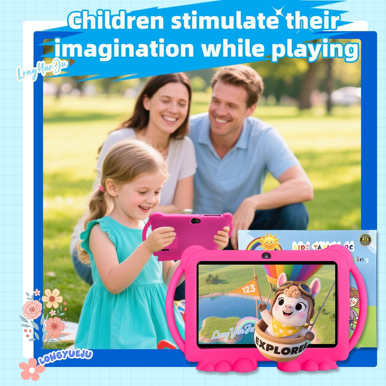 Surprise holiday gifts! 7-inch Android tablet intelligent learning machine, movie, reading, internet, wireless connection, etc., installed iWAWA educational software, parental control, no adapter, blue/pink, Halloween and Christmas gift options