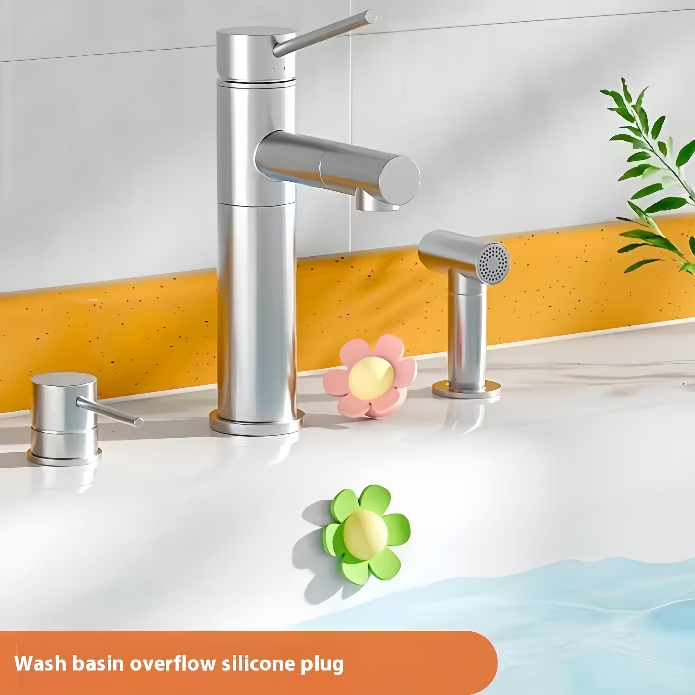 12pcs Silicone Sink Overflow Plug, Flower Shape, Durable Easy Install, Kitchen Bathroom Drain Cover, Prevents Clogs, Decorative Accessory