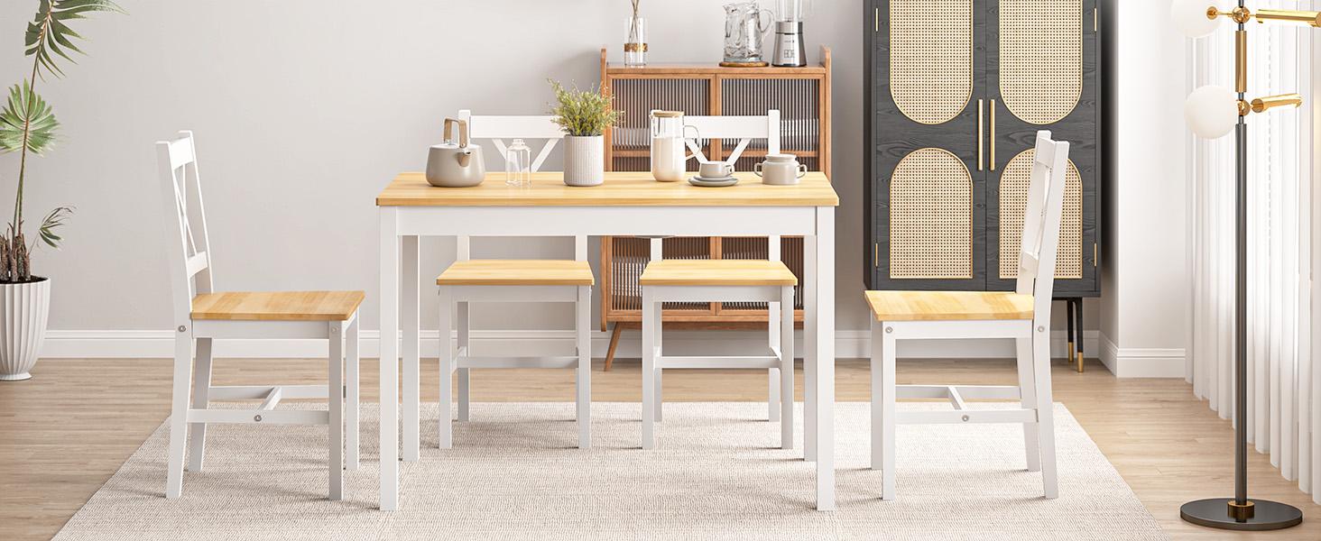 5-Piece Modern Kitchen Table Set w/ 4 Chairs, Space-Saving Rectangular Design, Easy Assembly, Perfect for Small Dining Rooms, Stylish & Durable Home Wicker Furniture Set Wooden Dresser Set 5-Piece Modern Kitchen Table Set w/ 4 Chairs, Space-Saving Rectangular Design, Easy Assembly, Perfect for Small Dining Rooms, Stylish & Durable Home Wicker Furniture Set Wooden Dresser Set