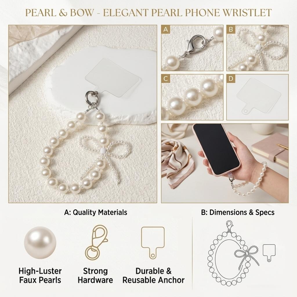 Elegant Pearl Bow Bag Charm & Phone Wristlet, Luxury Faux Pearl Handbag Pendant, Aesthetic Crystal Bow Keychain Accessory, Perfect Birthday Christmas Valentine's Day Gift for Women Girls, Trendy Bag Decor for Tote Backpack