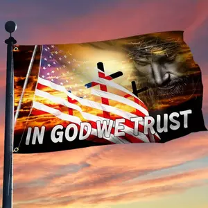 In God We Trust American Christian Flag 2x3ft 3x5ft, US Stars Stripes Jesus Crown of Thorns Cross Patriotic Banner, Religious Faith USA Flag for Outdoor Yard Porch Wall Decor, Christian Faith 4th of July Home Man Cave Church Collection Display Flag