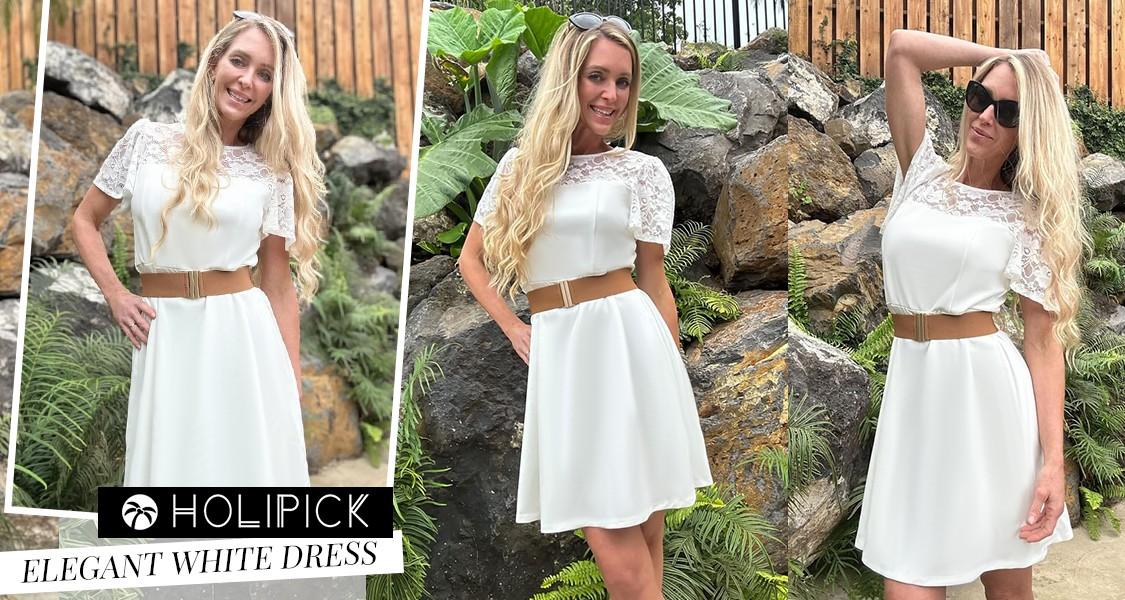 Holipick Women's Cocktail Dresses Wedding Guest Party Crew Neck Short A Line Dress with Lace Sleeves Holipick Women's Cocktail Dresses Wedding Guest Party Crew Neck Short A Line Dress with Lace Sleeves